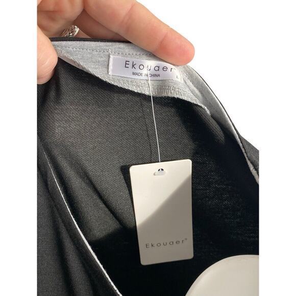 Size L EKOUAER Lightweight Full Zip Black Pockets Lounge Wear House Coat Robe - Picture 7 of 7